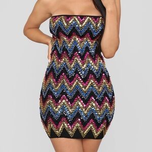 NWT Shop 17 Sequin Chevron Smocked Dress